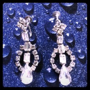 Classic, Faux diamond dangly earrings, screw back